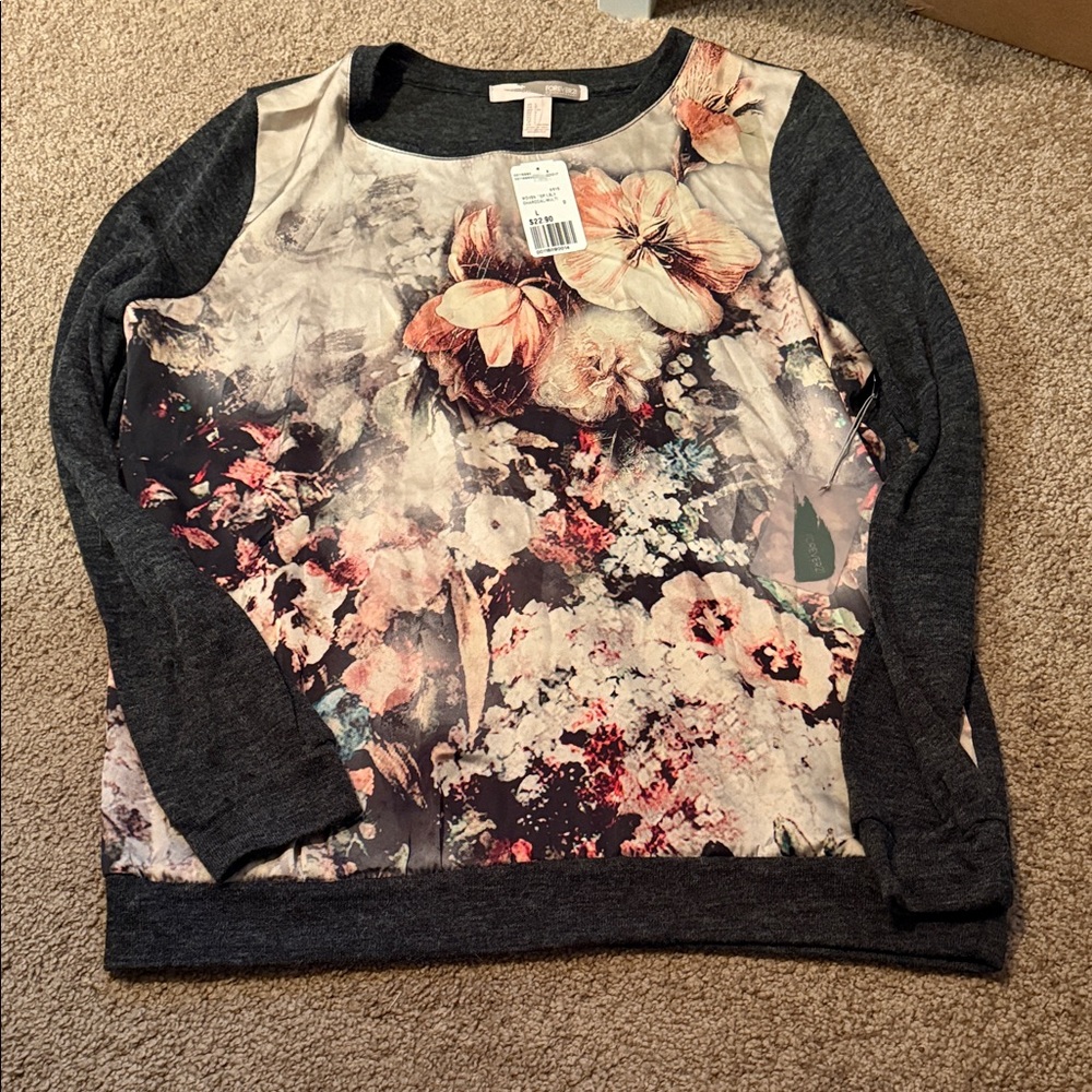 Forever 21 Floral Front Charcoal Sleeve Pullover